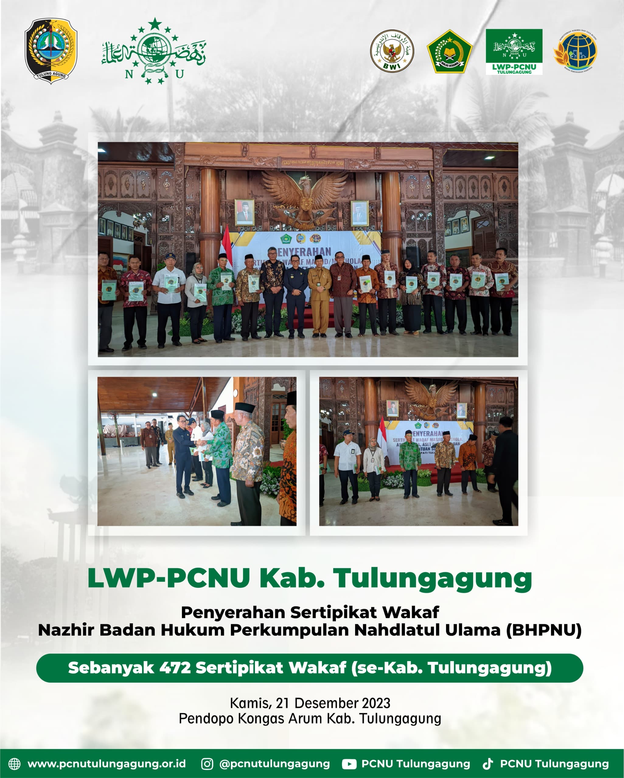 Penyerahan 472 Sertifikat Wakaf BHPNU Tulungagung