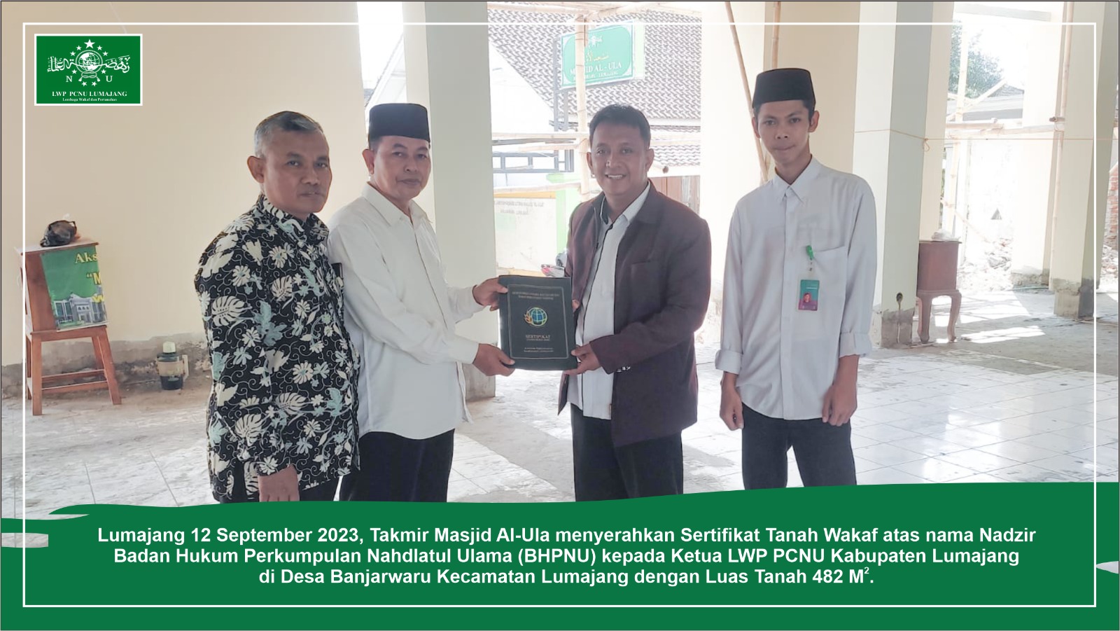 Takmir Masjid Al-Ula Serahkan Sertifikat Wakaf ke BHPNU